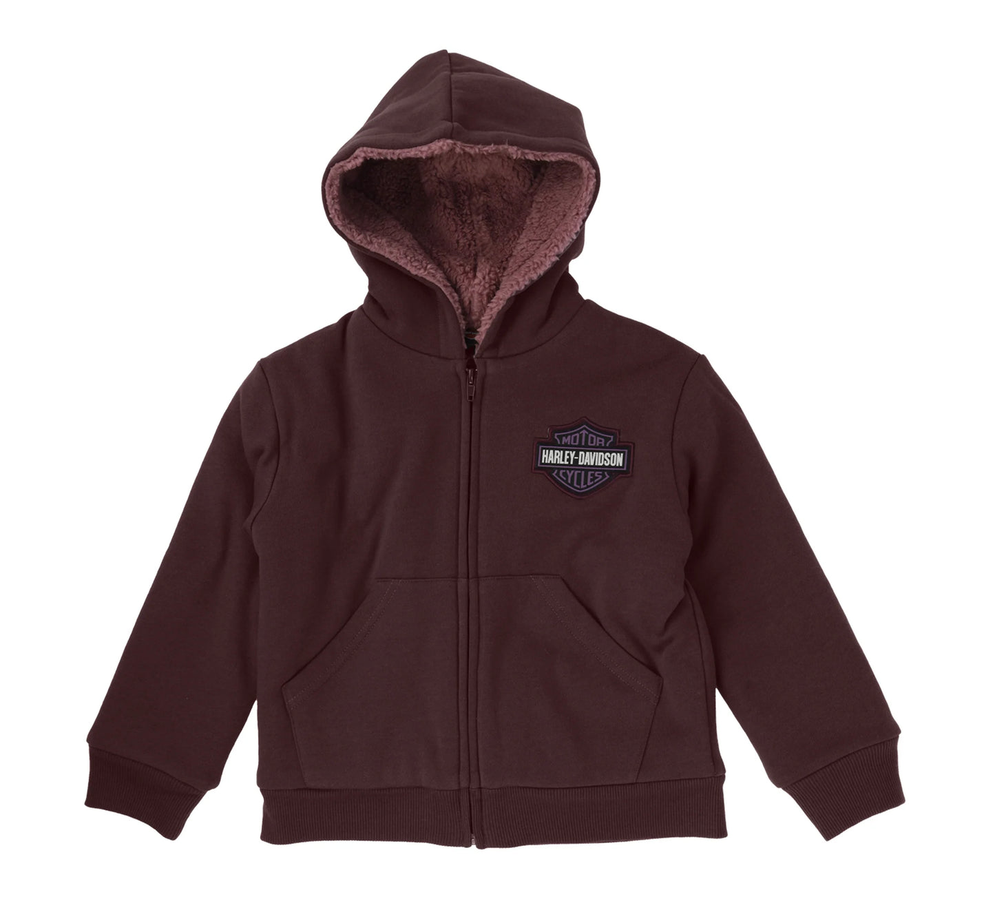 Harley-Davidson® Toddler to Big Girls' Sherpa Lined Hooded Fleece Jacket | Dark Plum