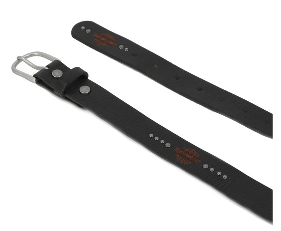 Women's Heat Embossed Bar & Shield Belt-Black