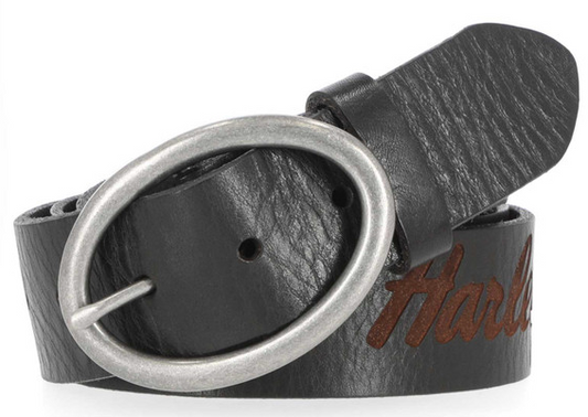 Women's Embossed H-D Turquoise Stone Leather Belt – Brown