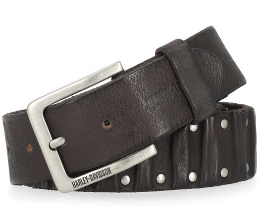 Men's Ribbed & Studded Detail Belt - Black