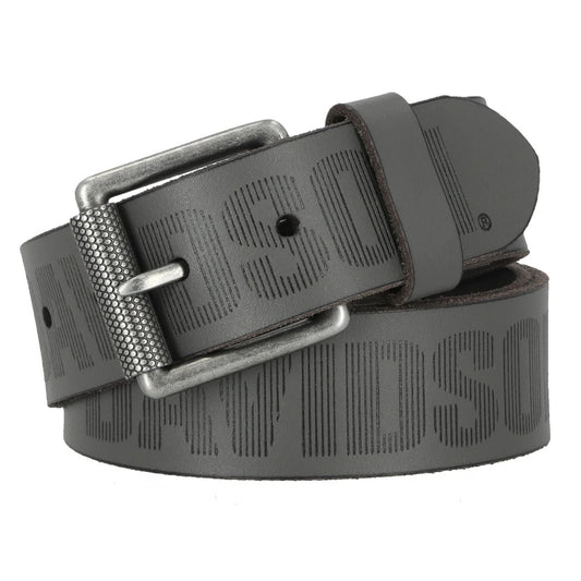 Men's Embossed H-D Logo Leather Belt, Gray