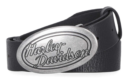 Women's Oval H-D Script Buckle Leather Belt