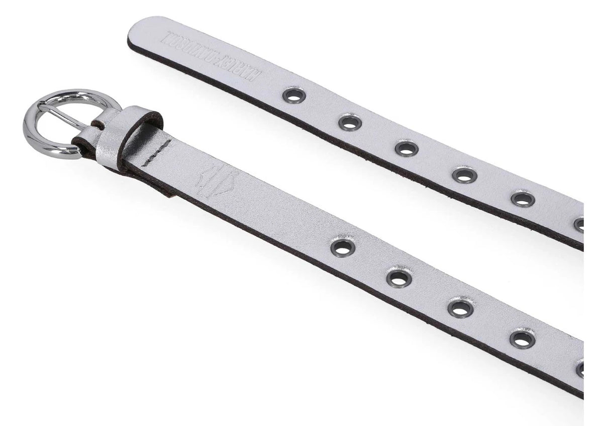 Women's B&S Eyelet Metallic Leather Belt, Silver