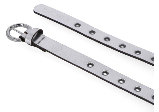 Women's B&S Eyelet Metallic Leather Belt, Silver