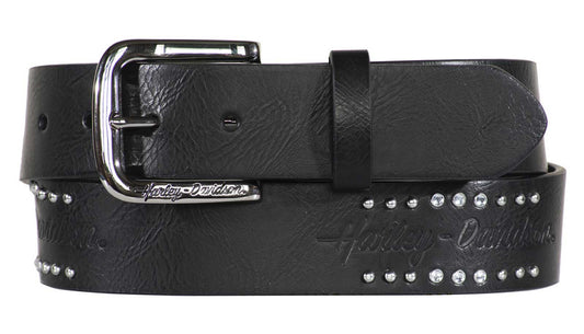 Harley-Davidson® Women's Rockers Rhinestones Genuine Leather Belt - Black