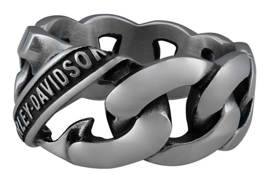 Harley-Davidson® Men's Banner Curb Chain Link Steel Band Ring